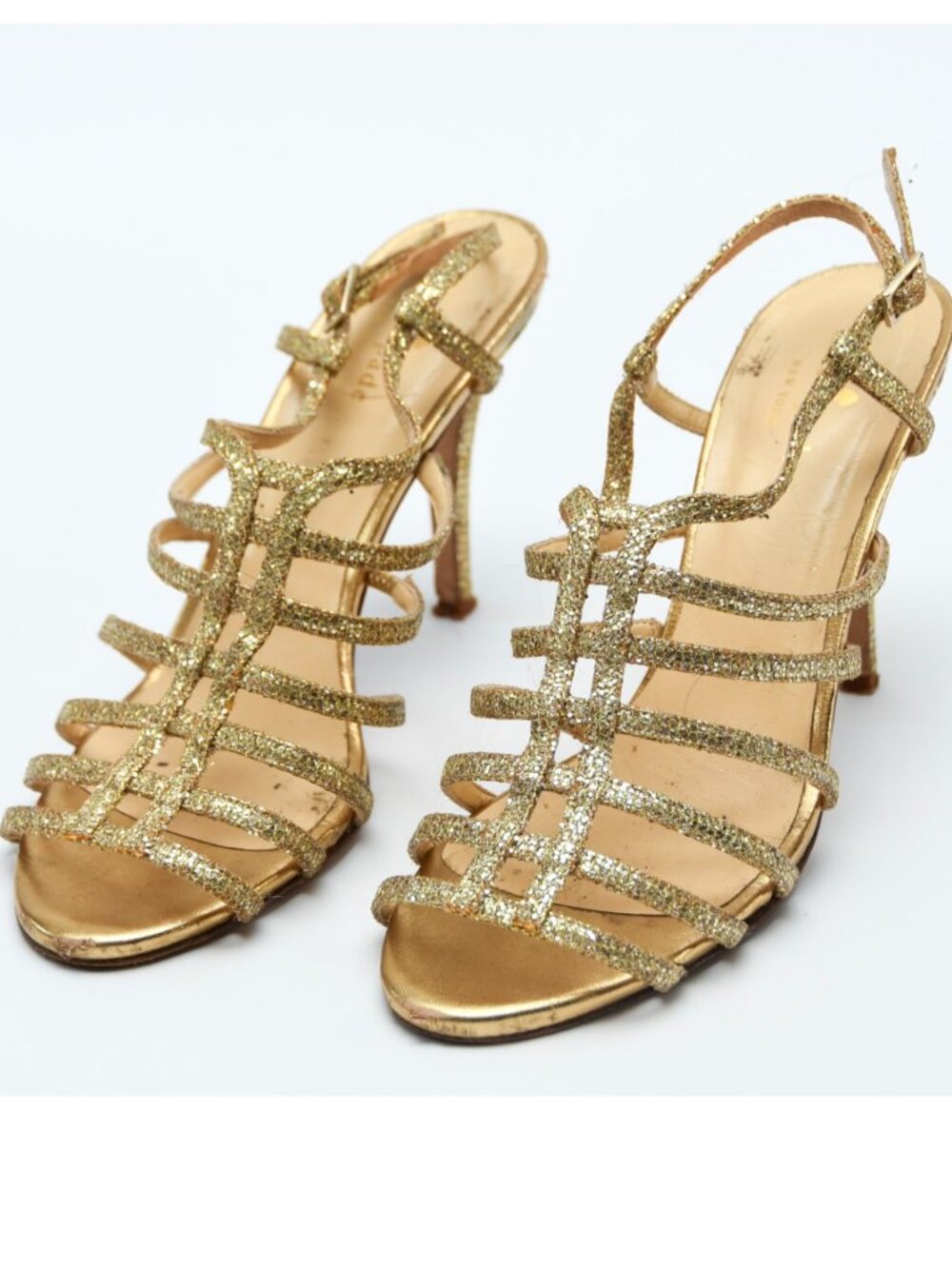 Kate Spade Caryl Gold Women's Bridal Starlight Fabric Strappy Heels - Size 8